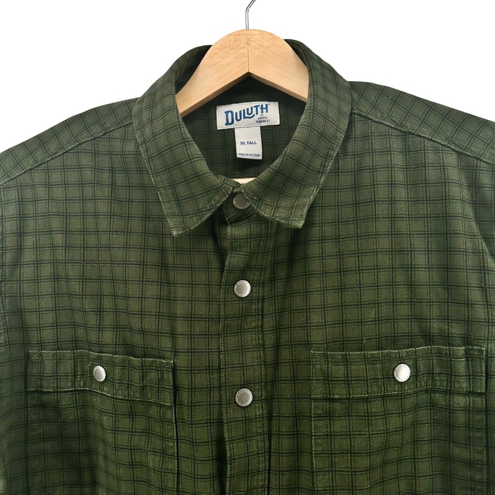 Duluth Trading Co Mens XL Tall Green Plaid Free Swingin Flannel Shirt Jacket